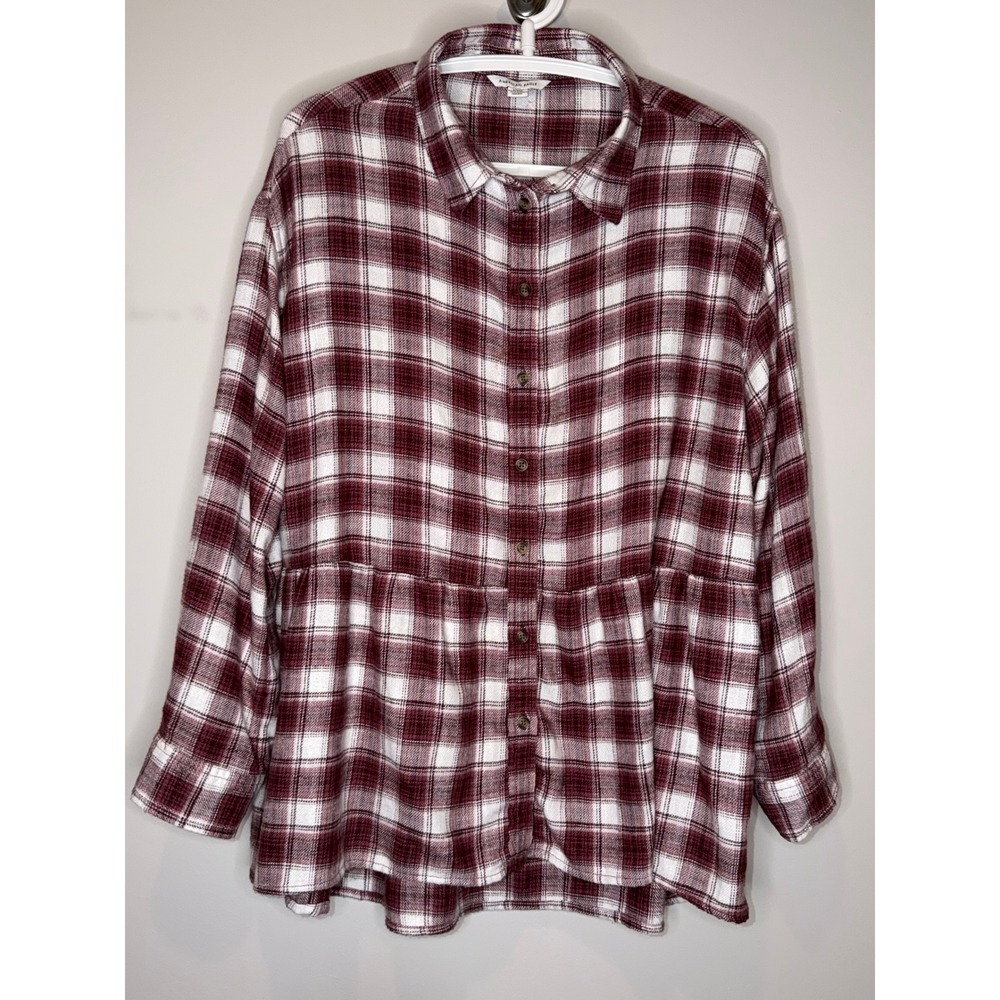 American Eagle Plaid Babydoll Tunic Flannel Top Boho Western - Picture 2 of 7